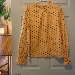 SHEIN Yellow Puff Sleeve Blouse with Mandarin Collar-Small